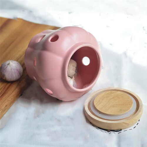 Ceramic Storage Cans Bamboo Lid Garlic Ginger Storage Tank Hollow Out Kitchen Organizer Tools Home Decor 1