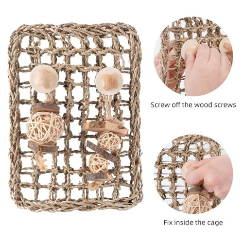 Seagrass Protector Mat with Toys for Bunny Internal Protective Grass Bite String Teeth Grinding Toy 1