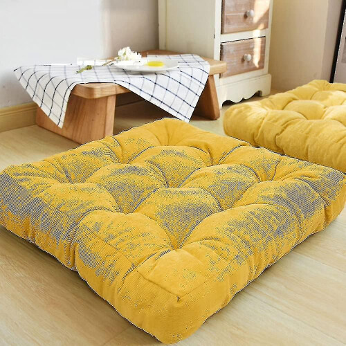(Yellow) Almofada de Chão 22x22 Polegadas Azul Marinho Veludo, para Sala de Estar Quarto 1
