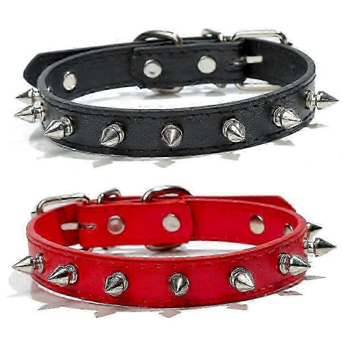 (red, XL) Bite-Resistant Dog Collar Leather Adjustable Small Solid Colour for Canine Use 1