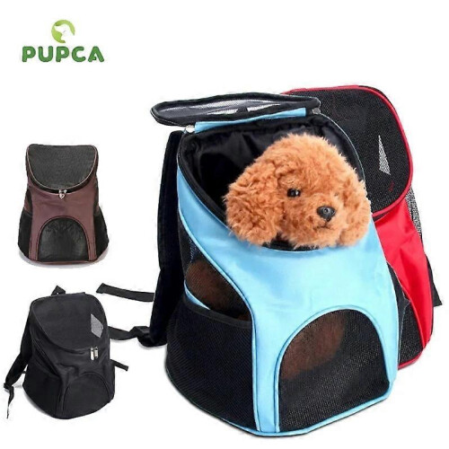 (Brown, S) Dog Cat Carrier Backpack, Double Shoulder Bag, Ventilation Design, Portable Foldable 1
