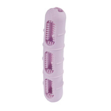 (Macarone Powder) Pet Toothbrush Chew Toy with Treat Dispensing Design Sausage Shaped Silicone Dental Cleaning Brush for Dogs and Cats