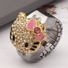 Pinke Fingerringuhr Klappdeckel Strass