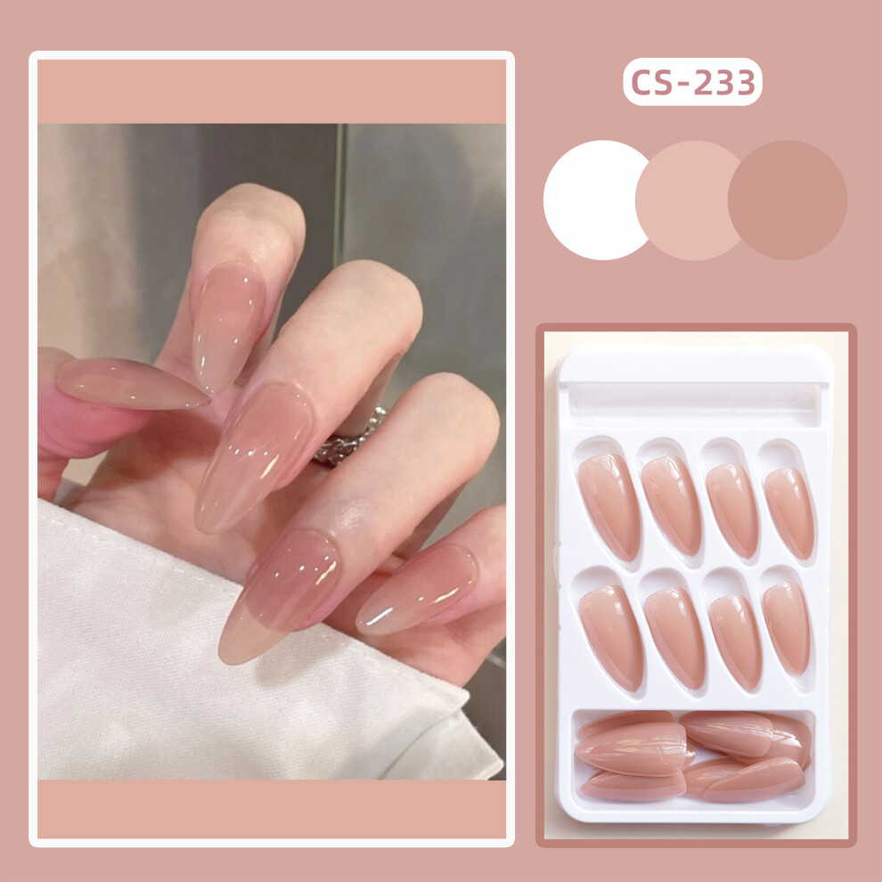 Dcph-Clothing (Jelly Glue Model) Glossy Beige Reusable Almond Fake Nails