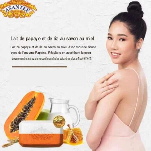 Asantee Savon à la papaye - ASANTEE - 135 g (lot de 3) - Parfum fruité papaye - Usage mixte visage &amp; corps - Hypoallergénique 1