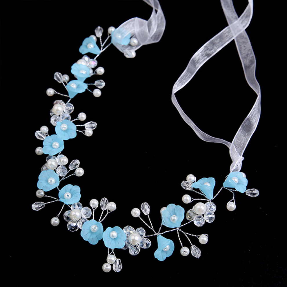 Zhouq-Outdoors (Blue) Pearl Flower Headband For Bridesmaid Wedding