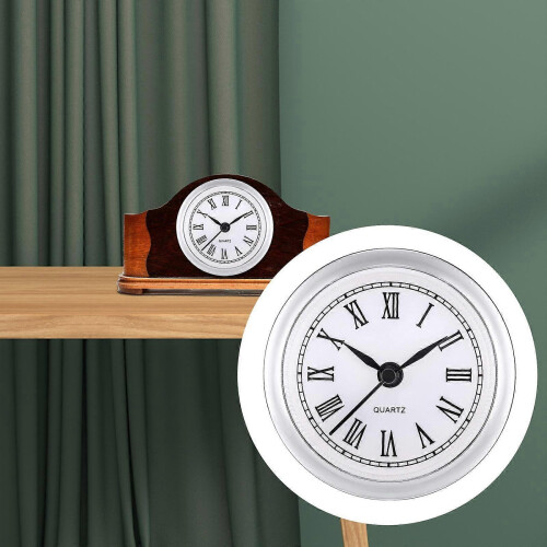 (Silver) Quartz Clock Insert Movement with Roman Numerals 61mm Diameter Plastic Glass Dial 2