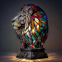 (Cat-M) Animal Table Lamp, Stained Glass Resin Night Light, Dragon Cat Unicorn Mermaid Options, USB Plug Power, For Bedroom Living Room Decoration