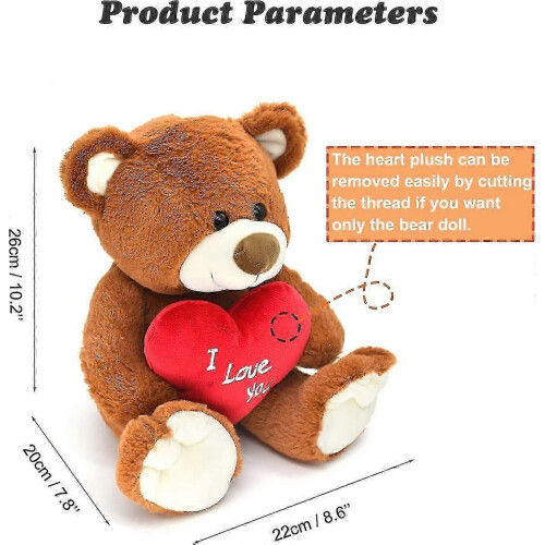 Urso de peluche de 10 polegadas com coração vermelho, peluche macio, boneco de pelúcia, decoração e presente para namora 1