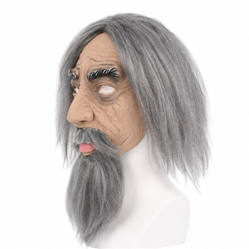 Realistisch latexmasker voor oude man met lang haar 1