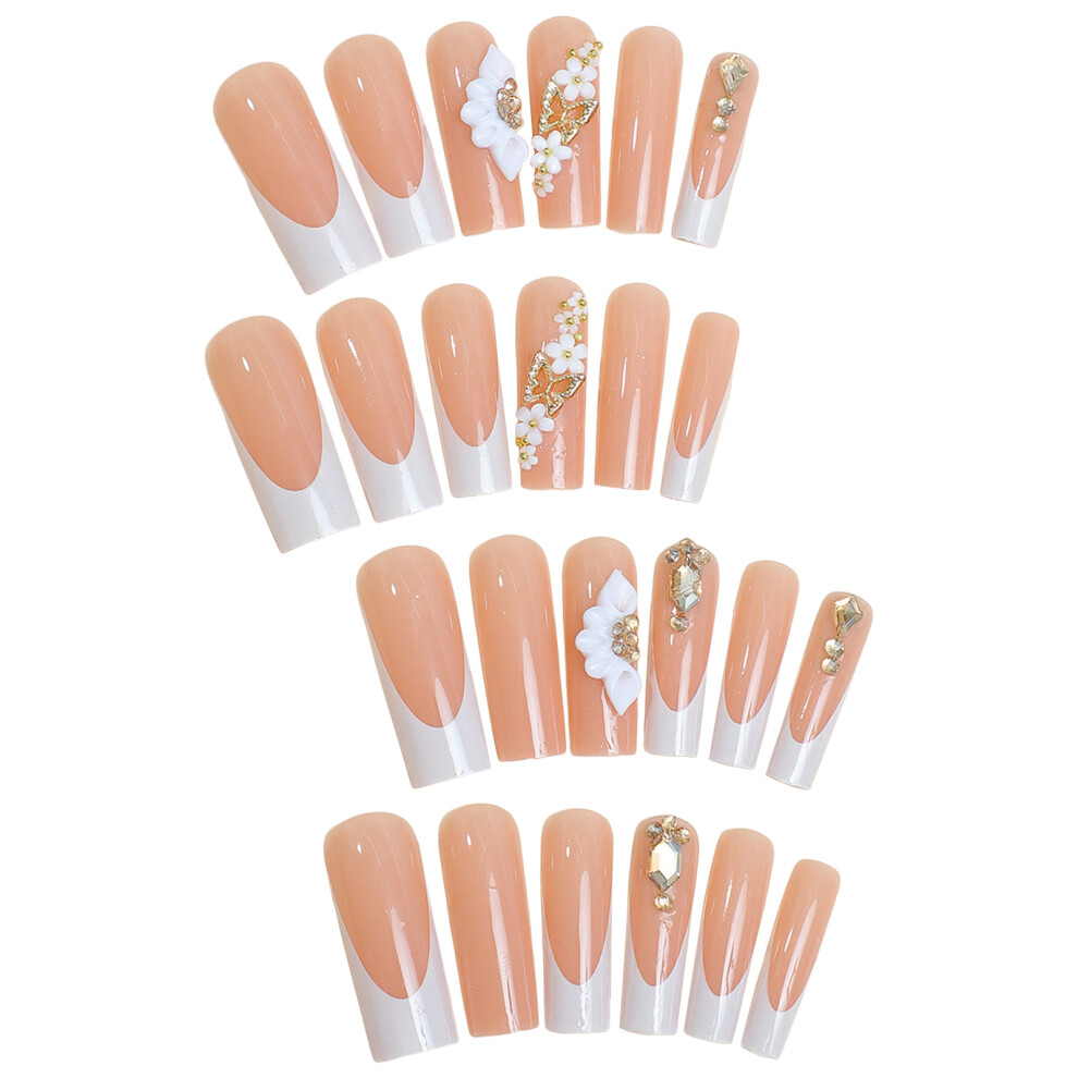 Zhouq-Outdoors White Tip Nude Fake Nails For Women - Easy Stick