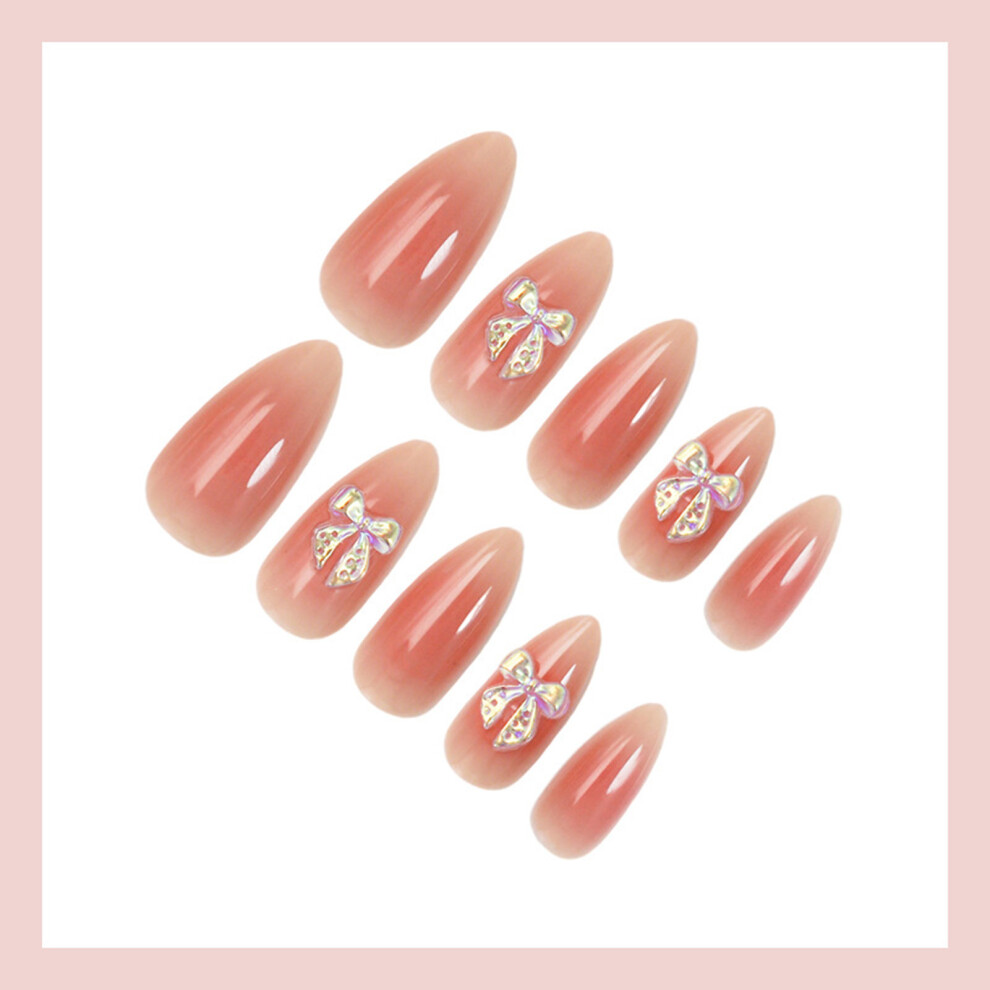 Dcph-Clothing 24Pcs Nude Bowknot False Nails Wedding Party