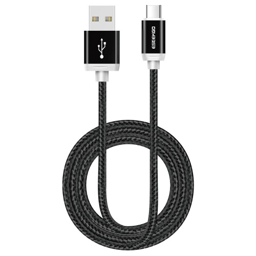 (Black) Eseekgo Intelligent Fast Charging USB-C to USB-A Braided Cable 1M 2