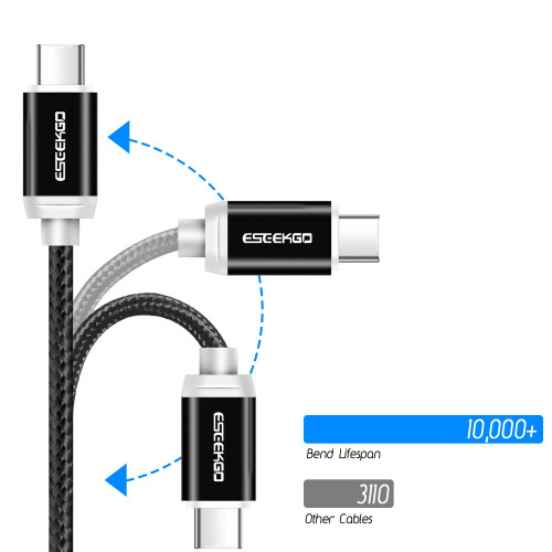 (Black) Eseekgo Intelligent Fast Charging USB-C to USB-A Braided Cable 1M 1