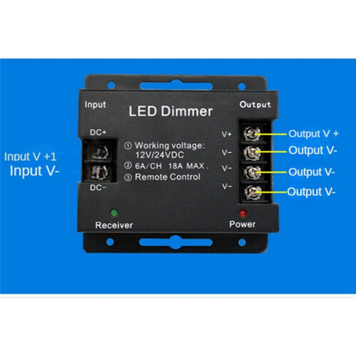 Portable LED Touch Dimming Controller 6 Keys RF Wireless Remote Control LED Monochrome Strip Light Dimmer 12-24V 18A 1