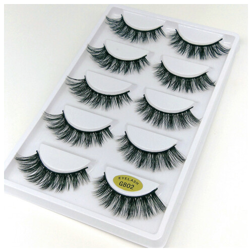 (G802) 3D False Eyelashes, 5 Pairs, Natural Look