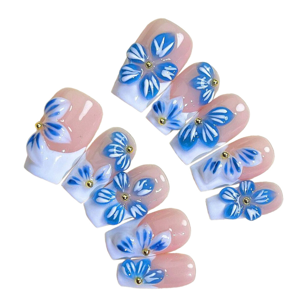Hue-Grain (Xs) 10Pcs Nude Fake Nails White Tip Square