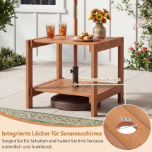 Beistelltisch aus Holz für den Außenbereich mit Schirmloch und Ablagen