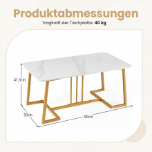 Couchtisch, Marmoroptik, 90 cm, Metallgestell, Weißgold