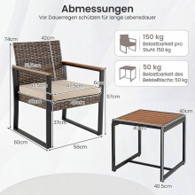 3-teiliges Balkonmöbelset mit Kissen und Tisch