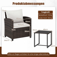 Balkonmöbelset aus Rattan mit Kissen und Glastisch