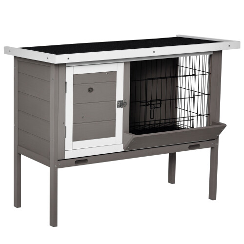 PawHut Conejera de Madera Gris 91 x 46 x 71 cm