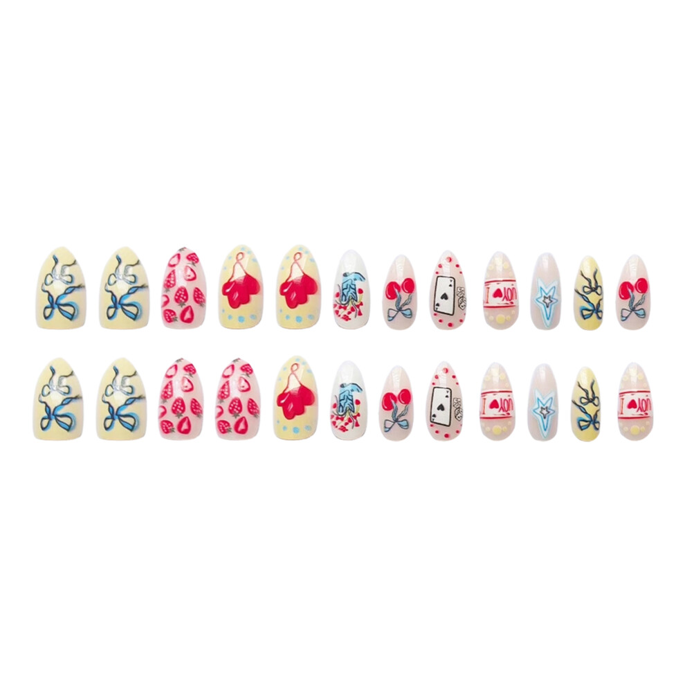 Dachuang Beauty 24Pcs Strawberry Print False Nails, Long Lasting & Waterproof