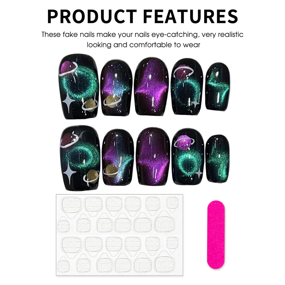 Bright-Home (Xs) Black Cat Eyes Short Press On Nails Reusable Long Lasting Press On Nails For Girlfriend Wife Women And Girl
