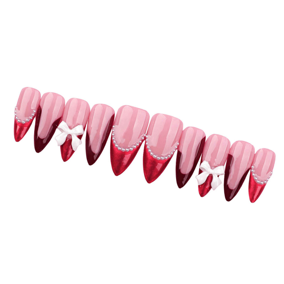 Dcph-Clothing (S) French Pink Fake Nails With Red Tip, Salon Supply