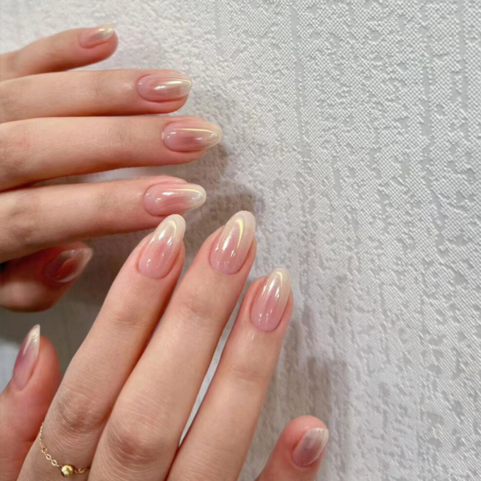 Penghui-Toys Pearlescent White Round Fake Nails Durable & Never Splitting Fake Nails For Diy Nail Experience At Home