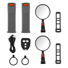 Universal Scooter Turn Signal Handlebar Grip for ZT3/E3/F3/9 Scooter/Bicycle Convex Rearview Mirror + Turn Signal Grey