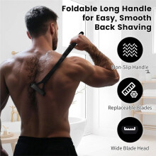 Back Shaver for Men with 8 Replacement Blades, Foldable Long Handle Body Hair Remover, Manual Back Groomer for Men