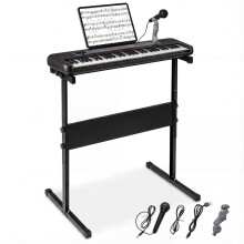 Set de muzică pentru copii cu 61 de taste (3 piese) – claviatură de pian, tablă albă și birou gri cu raft pentru cărți