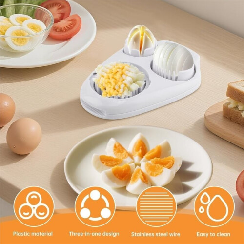 Egg Slicer for Hard Boiled Eggs, 3 Slicing Modes Eggs Dicer, Stainless Steel Egg Cutter, Kitchen Chopper Tool