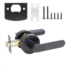 Matte Black Aluminum Alloy Interior Door Lock Lever Round Bedroom Door Handle with Key Heavy-Duty Privacy Lock