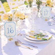 20 Pcs Watercolor Table Numbers 1-20 with Gold Holders 4.25 X 5.5 Inch Modern for Restaurant Reception Anniversary Party