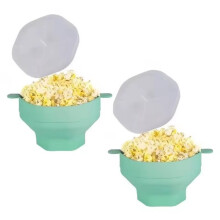 2 Stück Silikon-Mikrowellen-Popcornschüssel, Faltbare Popcornmaschine Eimer mit Deckel, Küchenbackwerkzeug