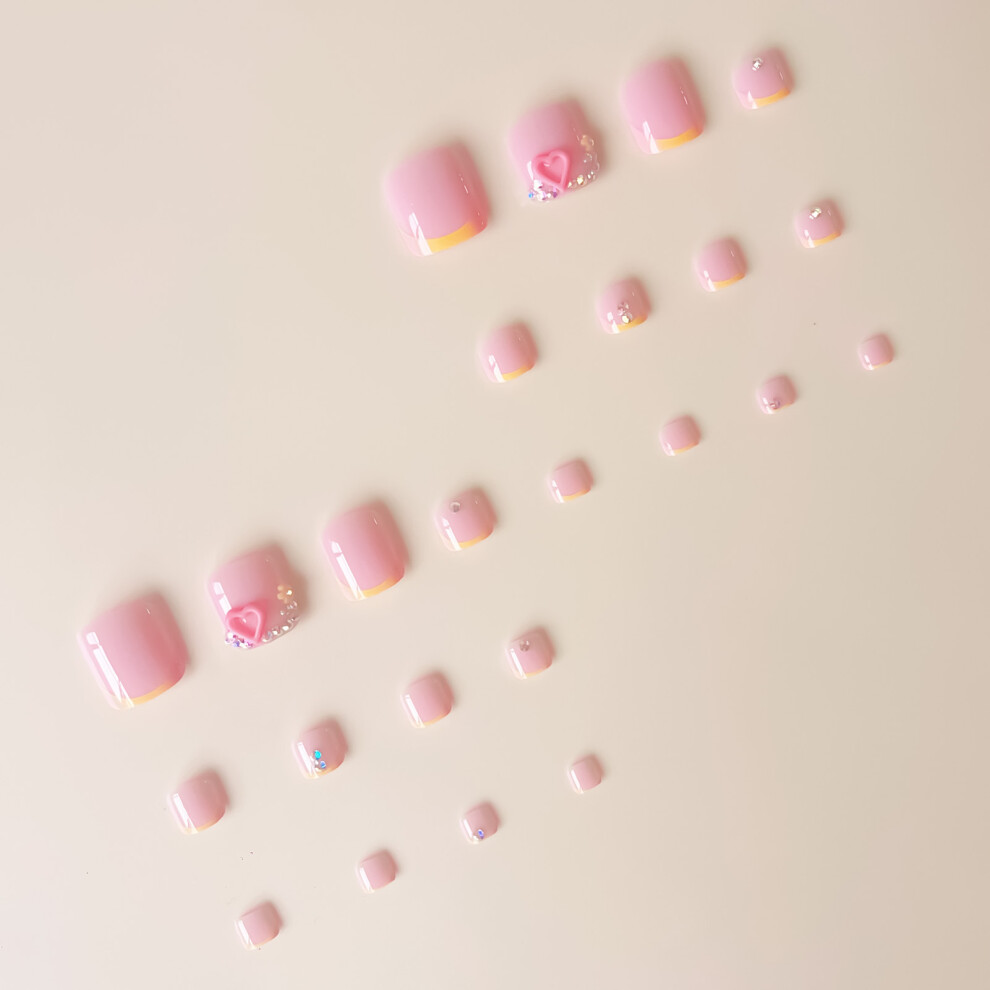 Creation-3C Pink & Yellow Fake Toenails, Long Lasting Salon Nails