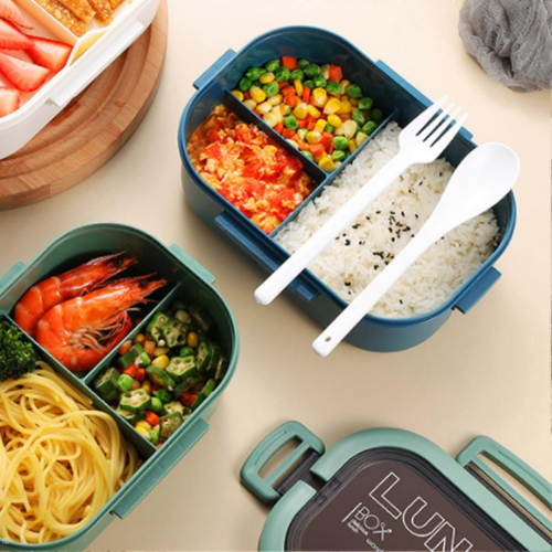 Δοχείο φαγητού Bento 1200ml διπλής στρώσης με μόνωση, με πιρούνι και κουτάλι γι 2
