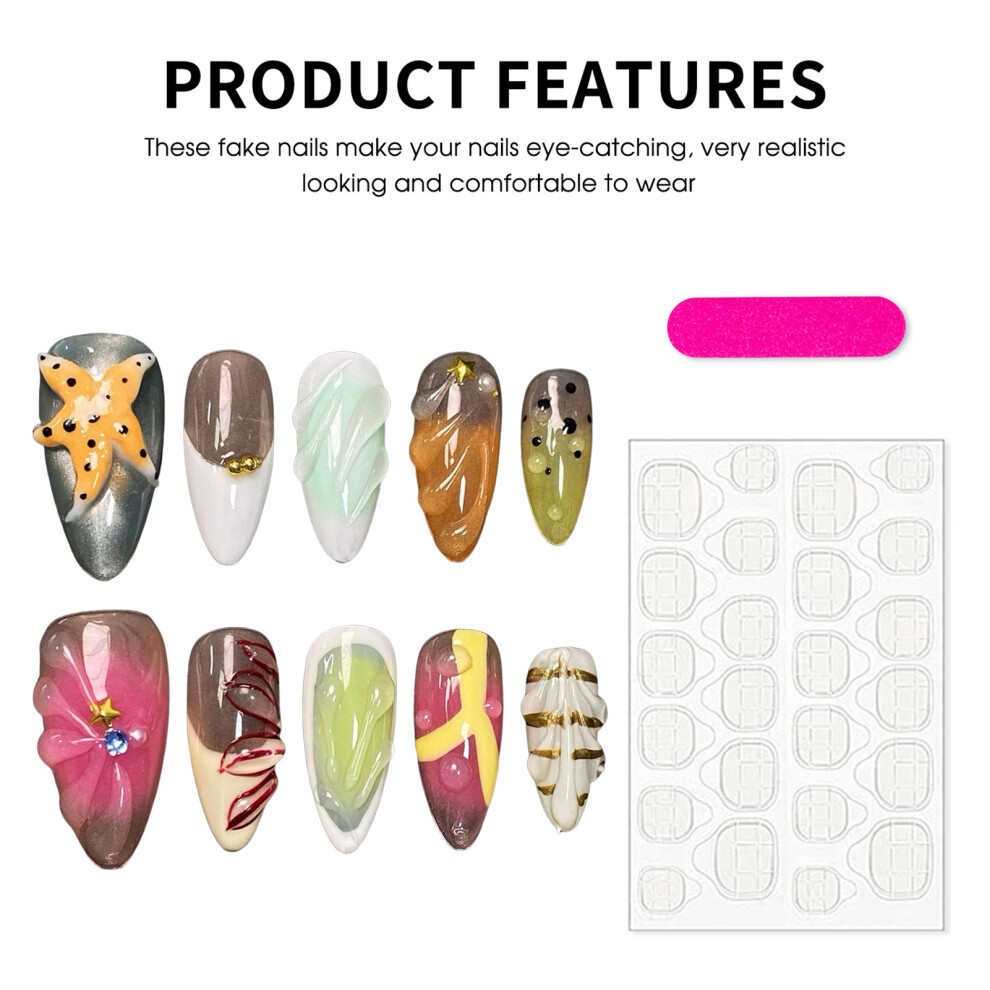 Hue-Grain (S) Flower Glossy Almond False Nails, Long Lasting & Safe