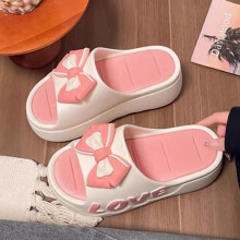(Pink, Bow) Comfy Thick Sole Slippers for Pool & Indoor Wear