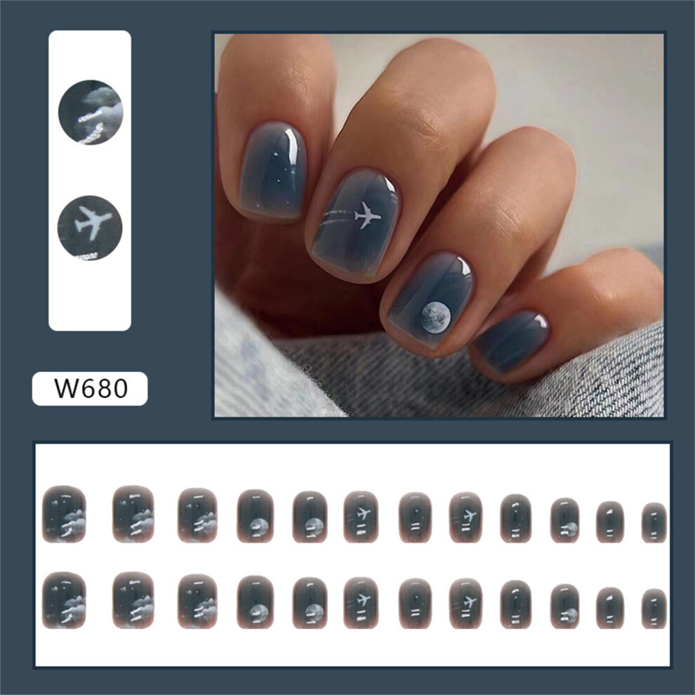 Phui-Pet-Supplies (Jelly Glue Model) Moon Print Ink Blue False Nails - Stylish & Comfy
