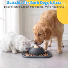 Slow Feeder Dog Bowls & Lick Mat for Liquid and Thick Treat, Anti-Slip Pet Lick Bowl with Interactive Rolling