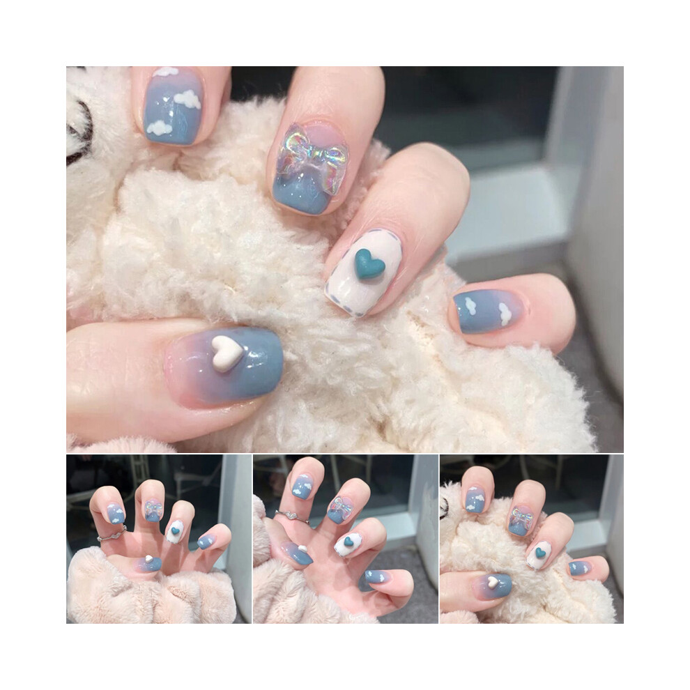 Creation-3C 24Pcs Blue Gradient Fake Nails For Women
