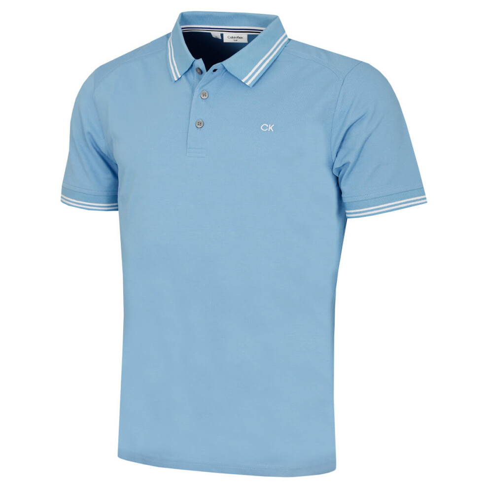 Calvin Klein (S, Sky Tipped) Mens Campus Tipped Lightweight Golf Polo Shirt
