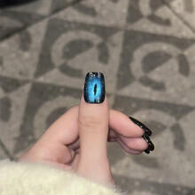 (XS) 10PCS Dark Blue Cat Eye Fake Nails, Salon Quality