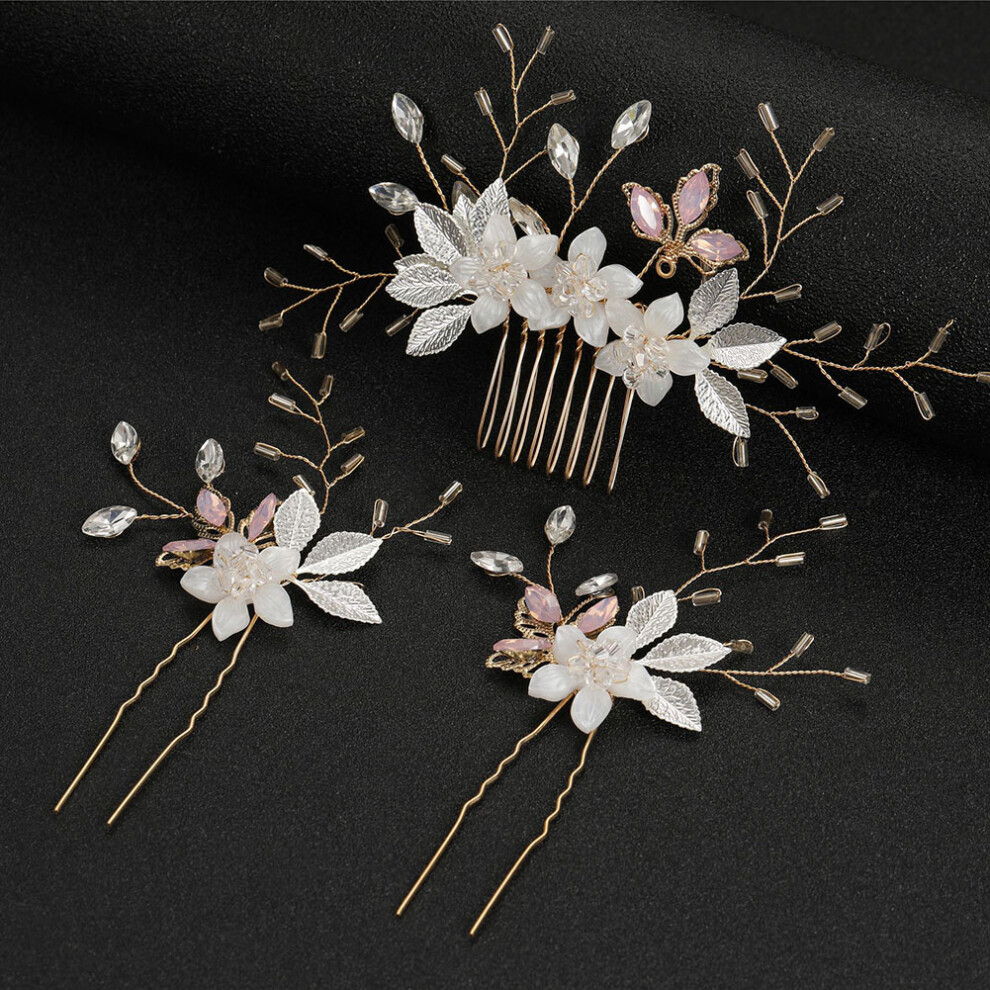 Zhouq-Outdoors Beaded Floral Hair Comb For Brides