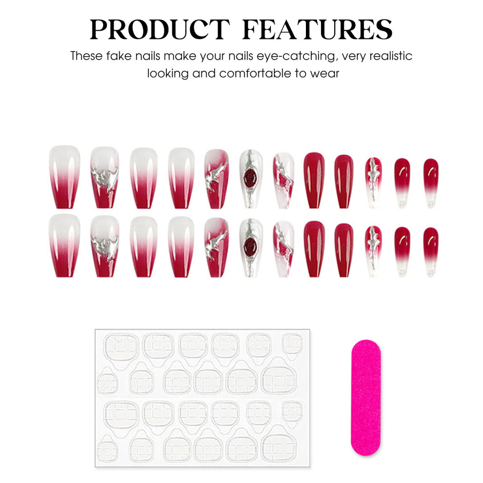 Roc-Electron Glitter Red Gradient Fake Nails - Unbreakable & Natural