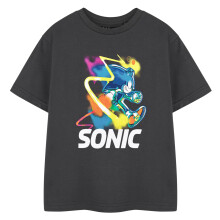 (11-12 Years, Charcoal) Sonic The Hedgehog Boys Watercolour Short-Sleeved T-Shirt