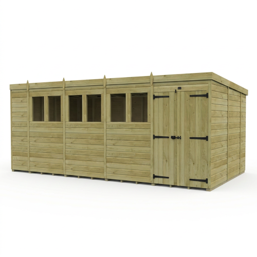 18 x 10 Pent Shed Tanalised (Double Door, With Windows) 1